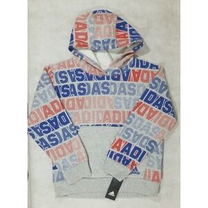 Adidas Boys Size Small Hoodie Sweatshirt Pullover Pocket Grey Red‎ Blue Logo NEW